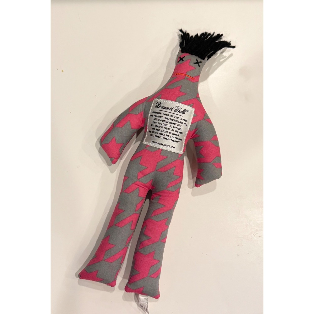 Dammit Doll Pink Grey Houndstooth‎ Stress Relief Gag Gift Plush LF4542